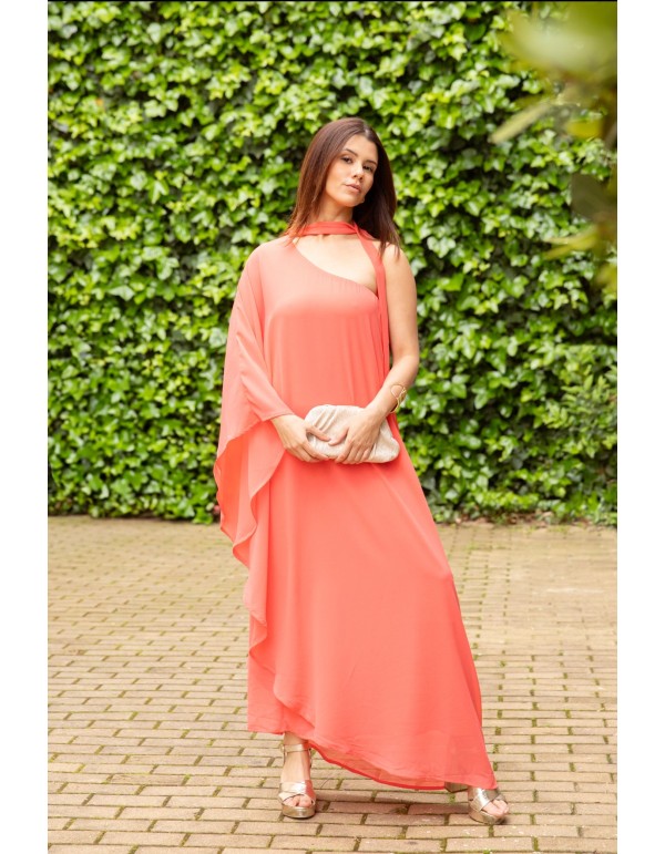 Robe longue en mousseline de soie avec encolure...