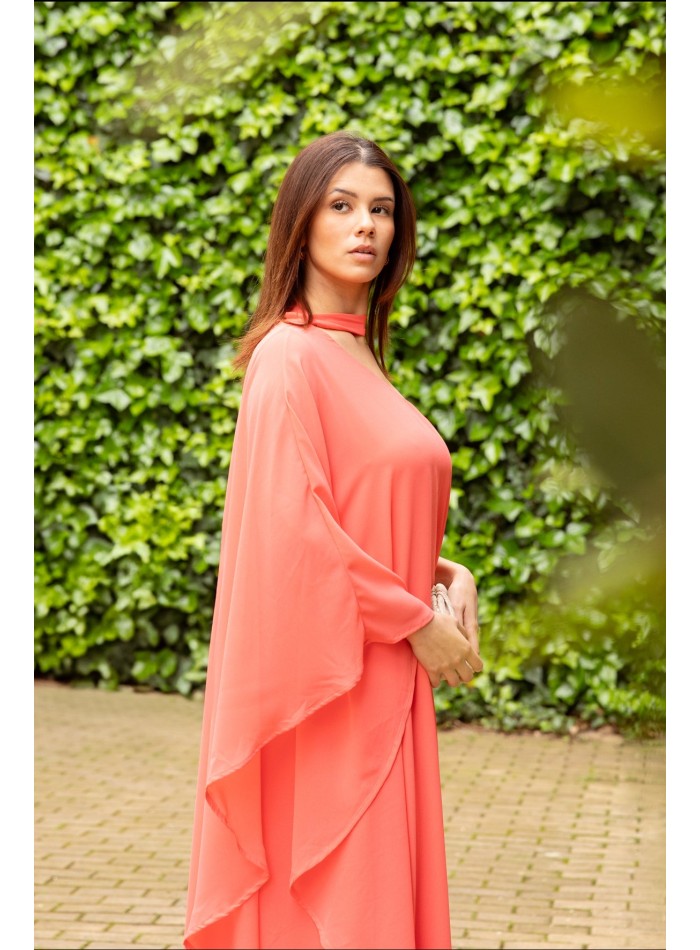 Long chiffon dress with asymmetrical neckline...