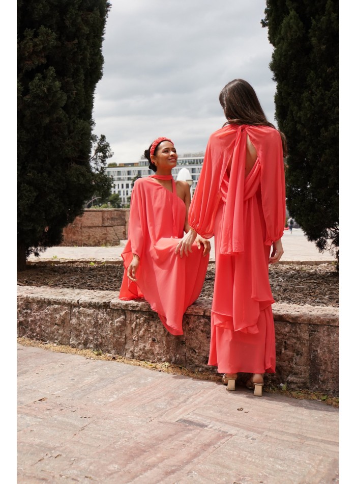 Long chiffon dress with asymmetrical neckline...