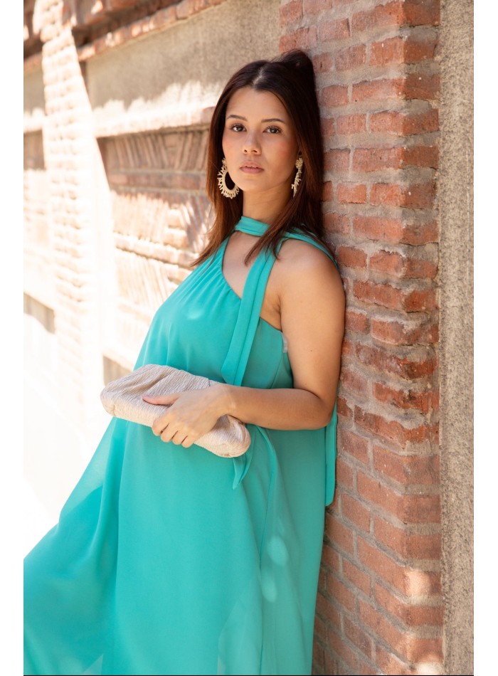 Guest gauze jumpsuit with one sleeve and neck tie