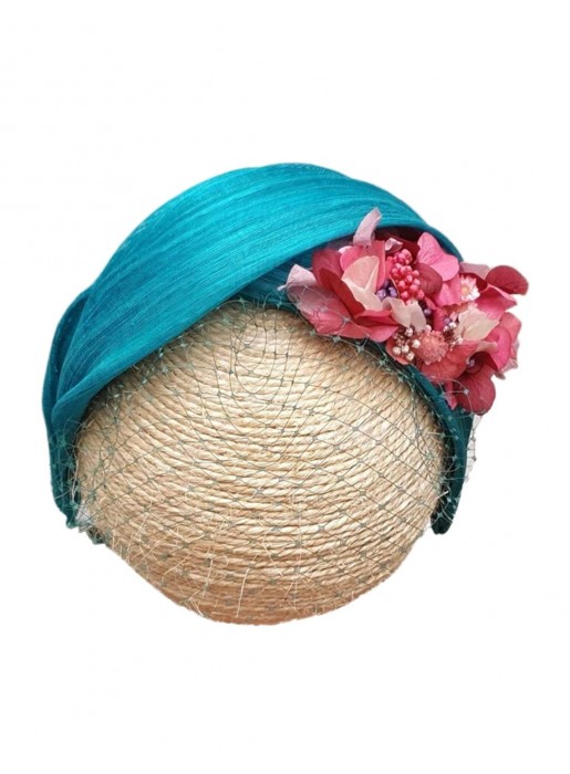 Turquoise headband with preserved flowers   by Cala by Lilian