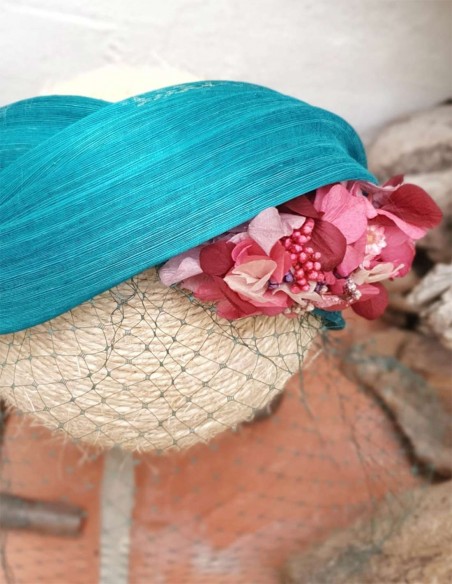 Turquoise headband with preserved flowers  for guests