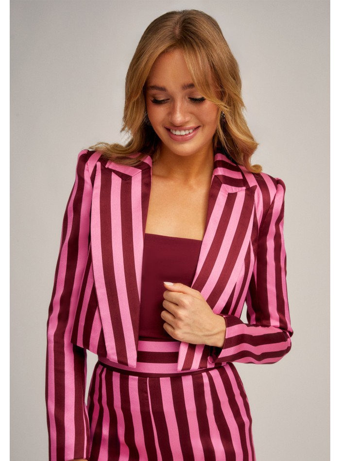 Pink striped tailored jacket with tuxedo collar