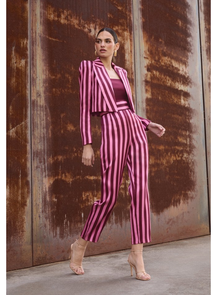Pantalon droit rose à taille haute et ceinture large