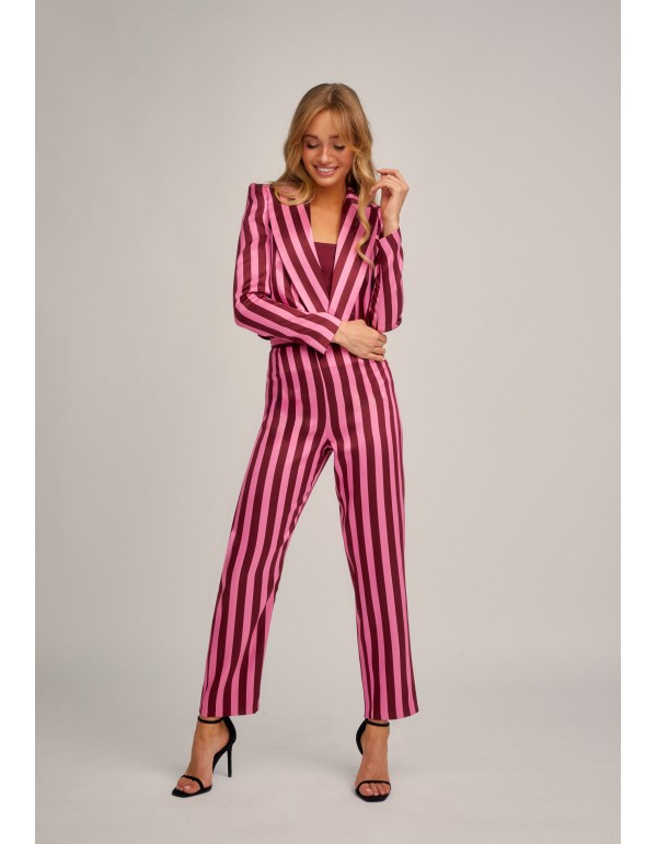 Pantalón recto rosa de tiro alto con cinturilla ancha para eventos 2