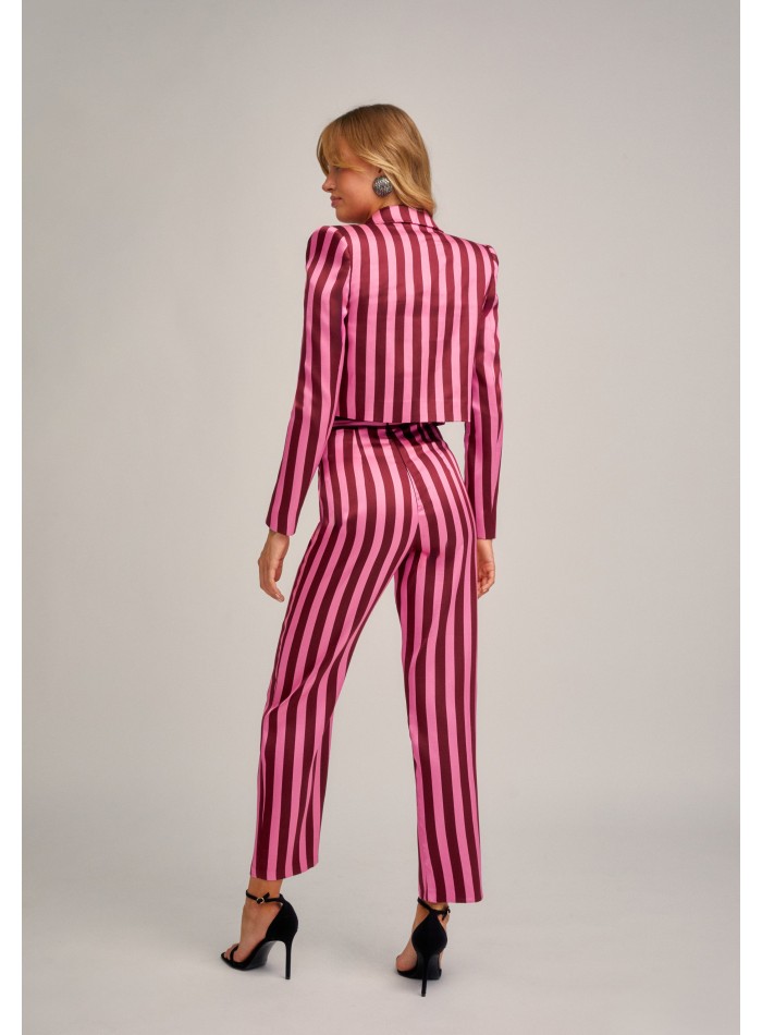 Pink straight high rise pants with wide waistband