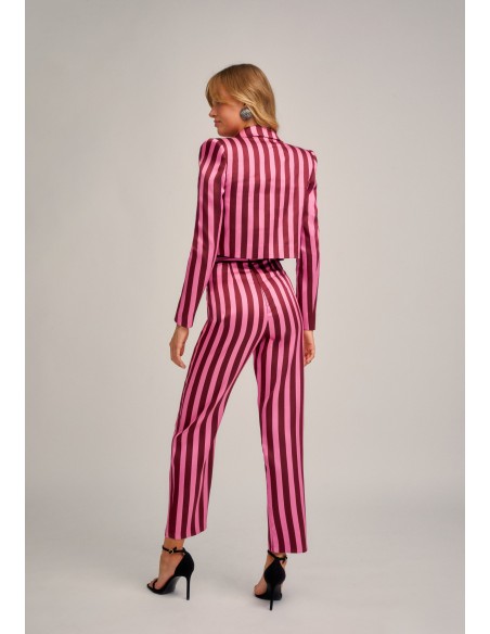 Pantalón recto rosa de tiro alto con cinturilla ancha para ocasiones especiales