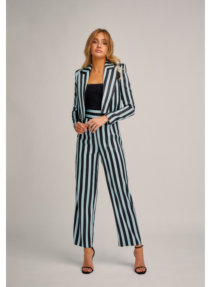 Black and light blue high-waist straight pants...