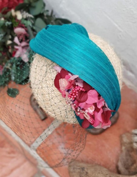 Turquoise headband with preserved flowers  for daytime wedings