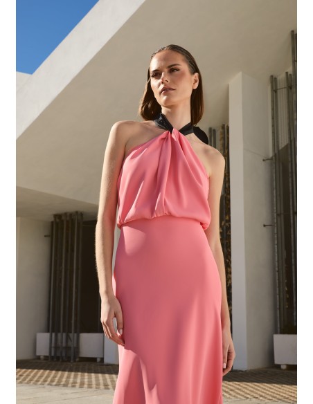 Vestido midi rosa y negro elegante para invitada de boda para eventos