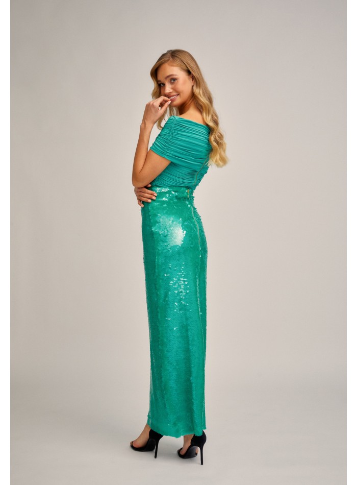 Turquoise green sequinned straight skirt with...
