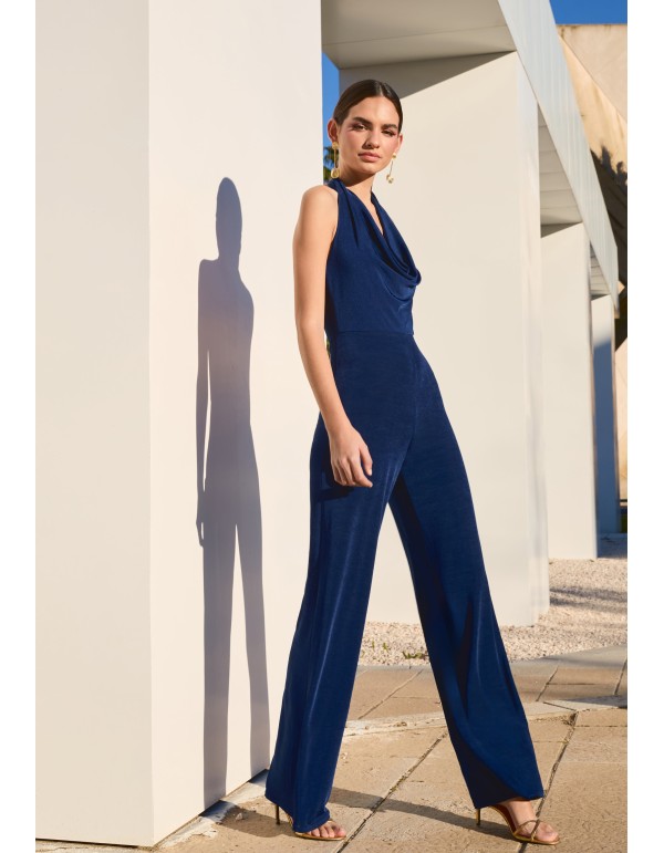Party jumpsuit with draped halter neckline and open back 2