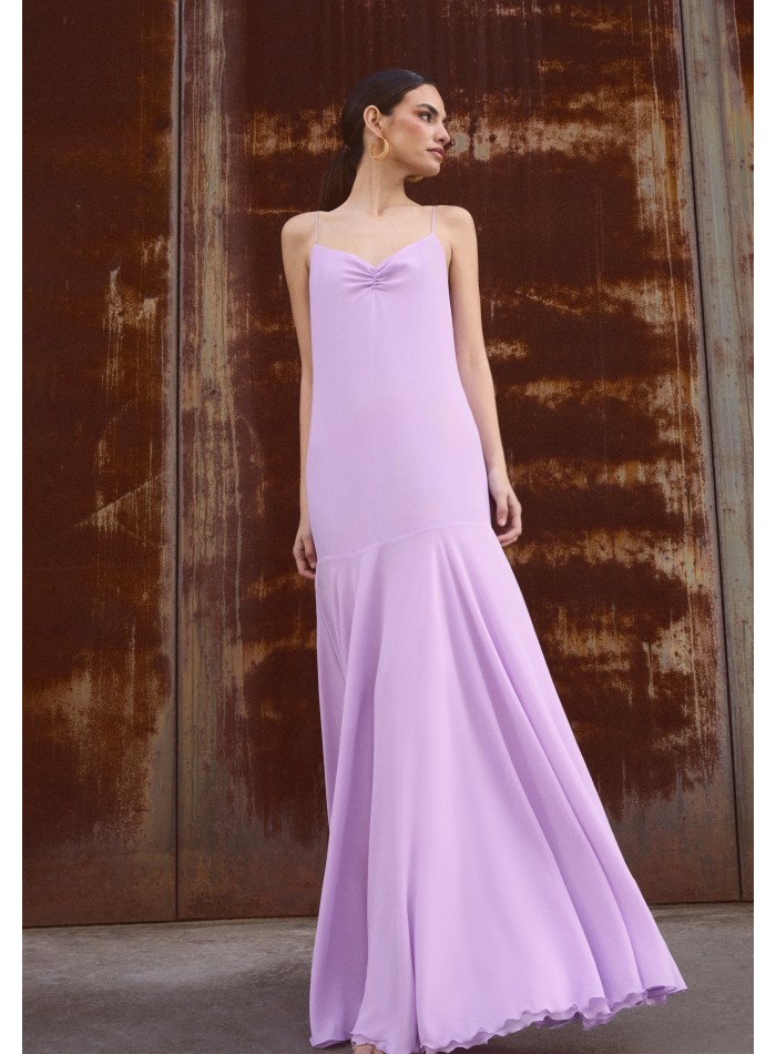 Long lilac strapless dress with ruffled...