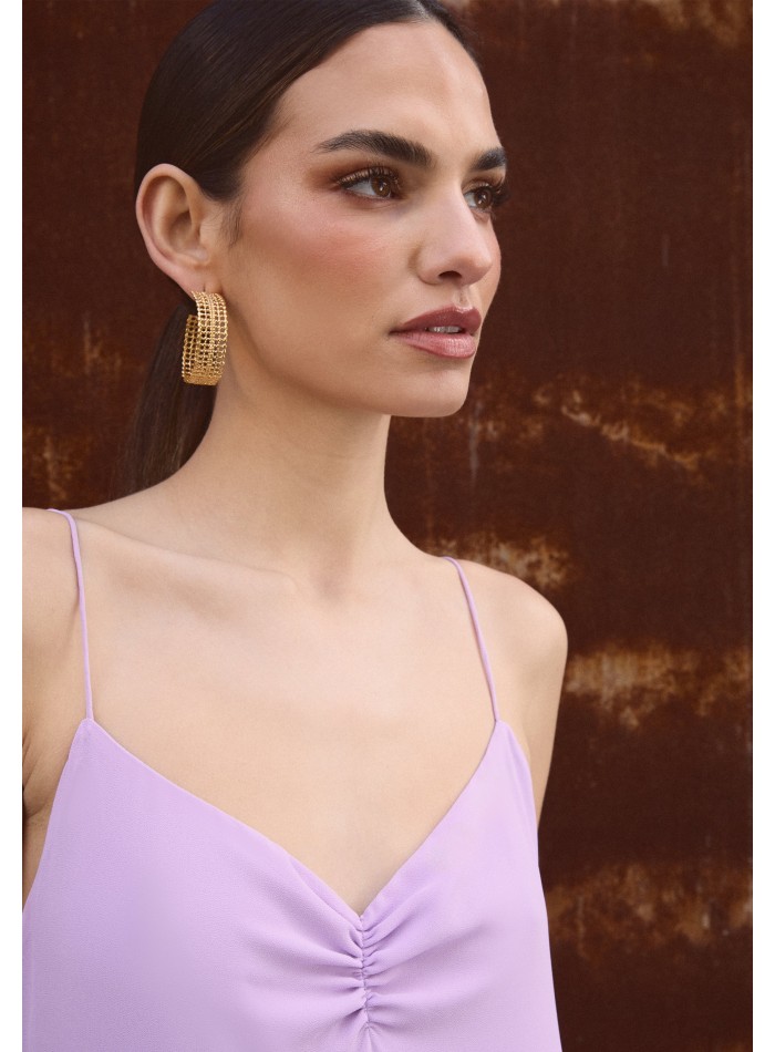 Long lilac strapless dress with ruffled...