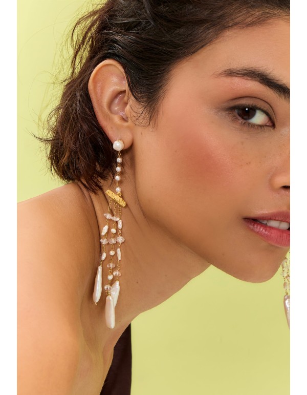 Boucles d'oreilles plaquées or avec pendentifs en perles 2