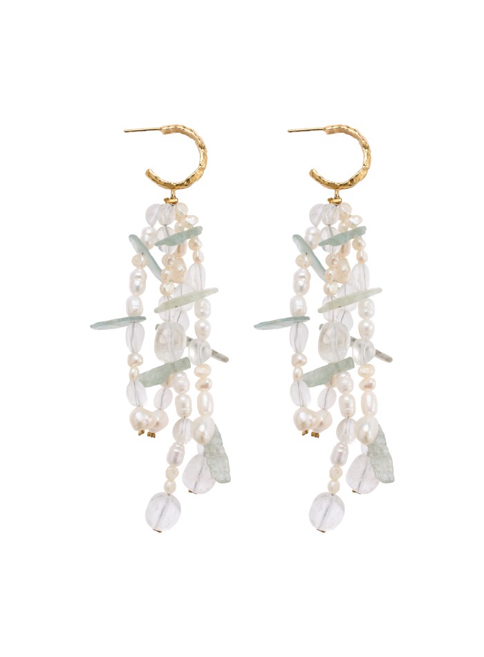 Gold earrings with pearls and aquamarine stone