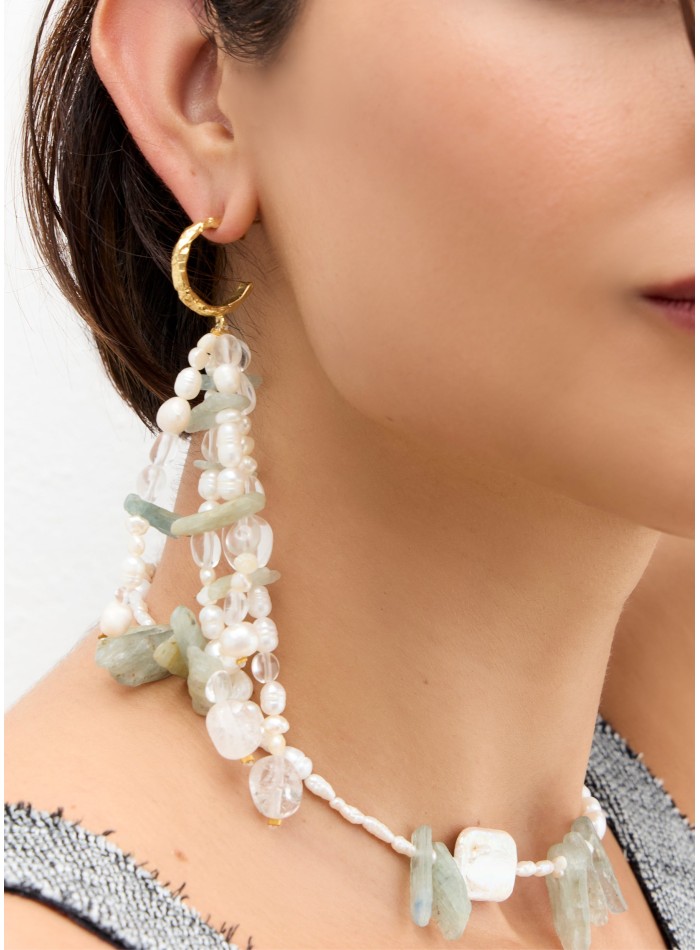 Boucles d'oreilles plaquées or avec perles et...