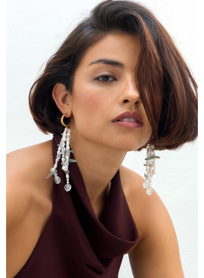 Boucles d'oreilles plaquées or avec perles et...