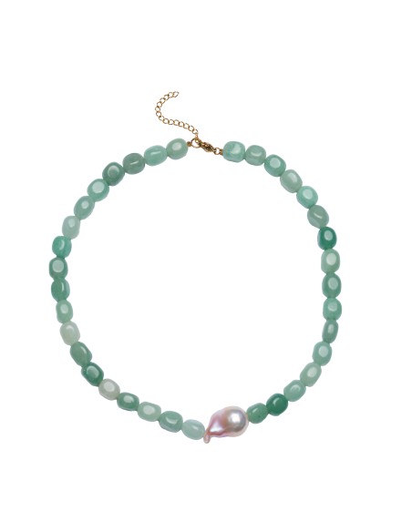 Collier en pierre aigue-marine avec détails en perles