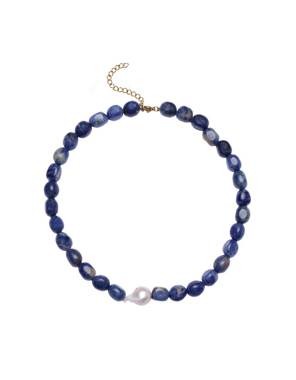 Blue stones necklace with pearl detail