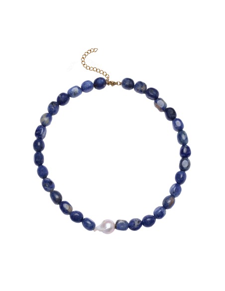 Blue stones necklace with pearl detail