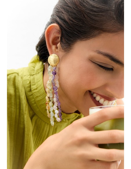 Pendientes dorados con piedras multicolor
