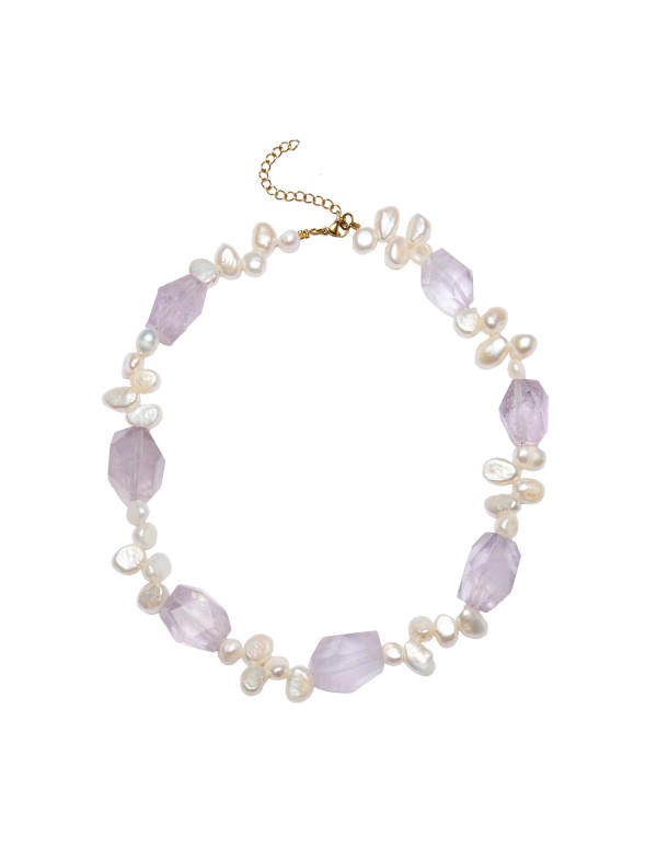 Amethyst stone necklace with pearls
