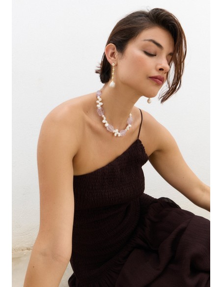 Collier en pierre d'améthyste avec perles