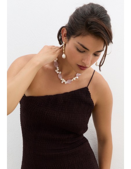 Collier en pierre d'améthyste avec perles