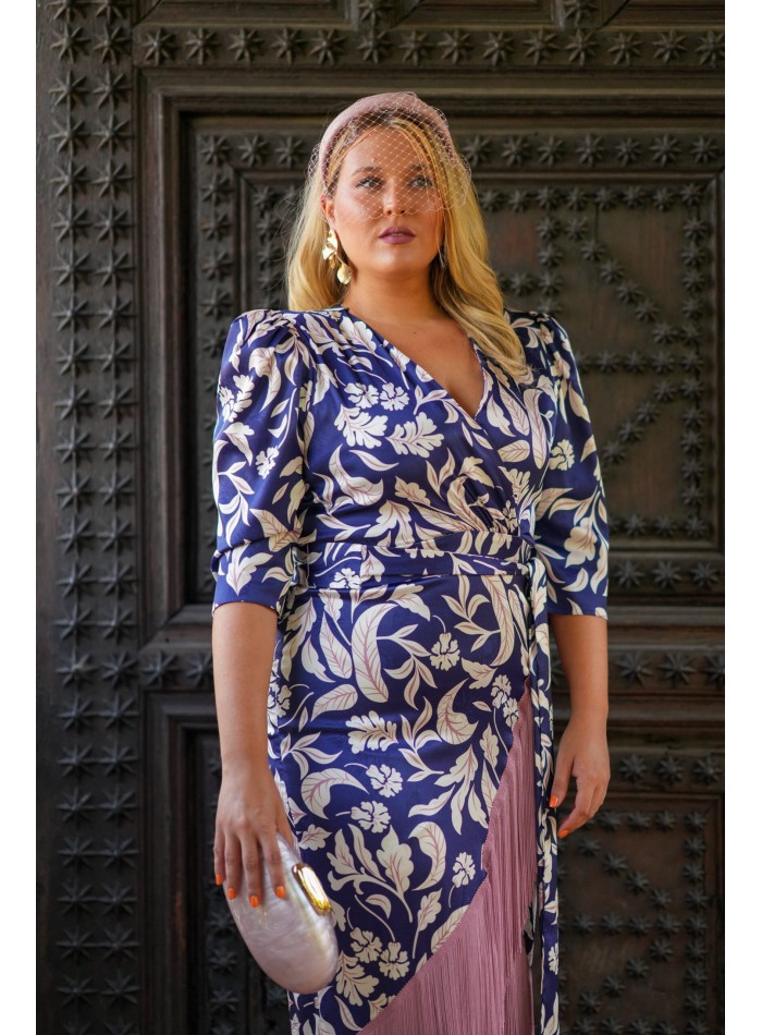 Satin printed fringed midi guest dress