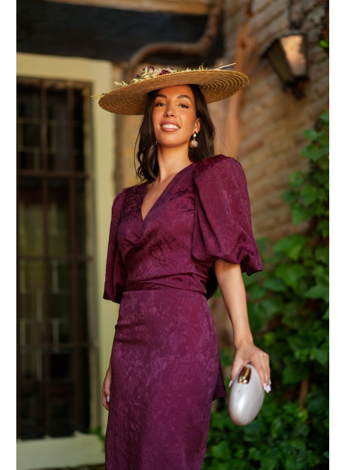 Conjunto de invitada de dos piezas vino en jaquard para ocasiones especiales