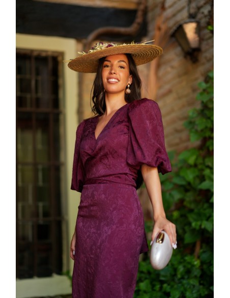 Conjunto de invitada de dos piezas vino en jaquard para ocasiones especiales Conjunto de invitada de dos piezas vino en jaquard para ocasiones especiales