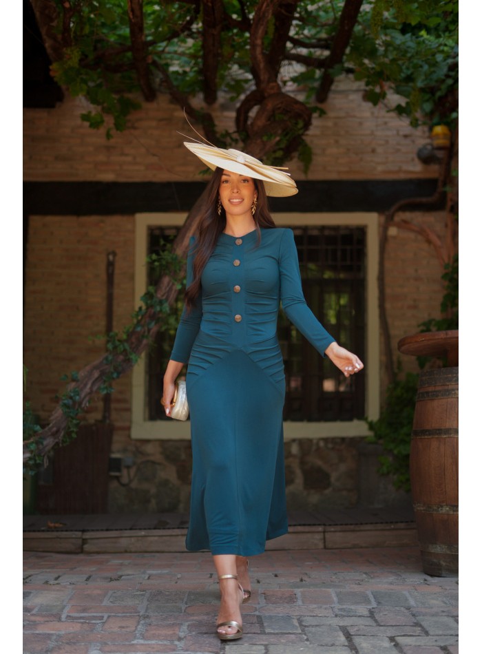 Robe midi d'invité drapée pétrole avec...