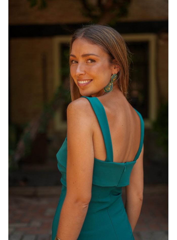 Petrol long dress with chiffon skirt and...