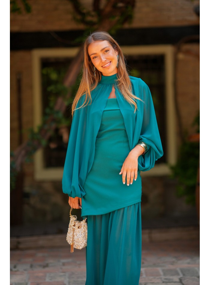 Petrol long dress with chiffon skirt and...