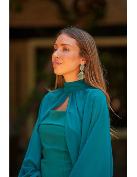 Robe longue Petrol avec jupe en mousseline et manches amovibles