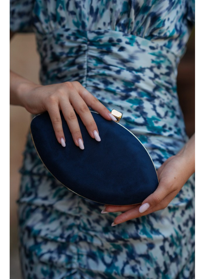 Robe midi imprimée bleue à manches bouffantes