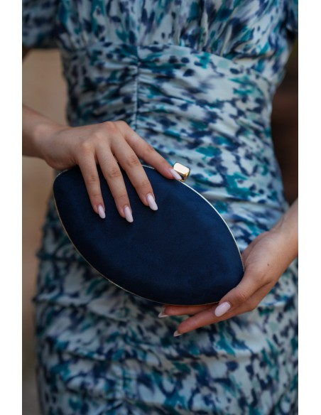Blue print midi dress with puffed sleeves