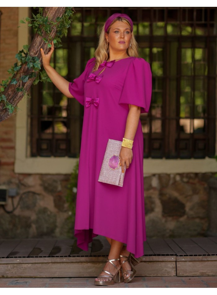 Vestido midi buganvilla con manga corta y lazos