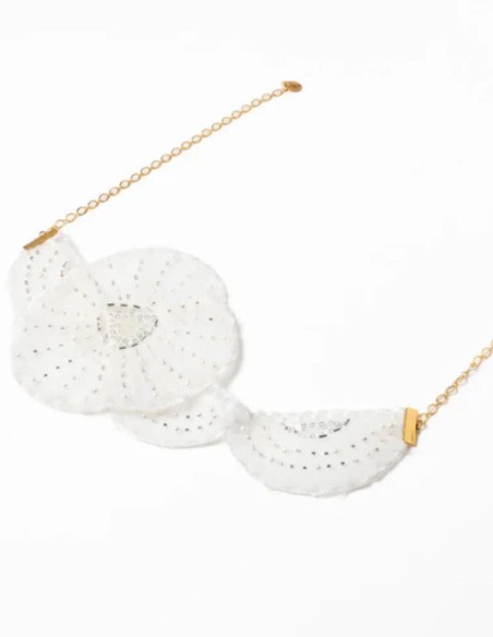 Embroidered white petals choker