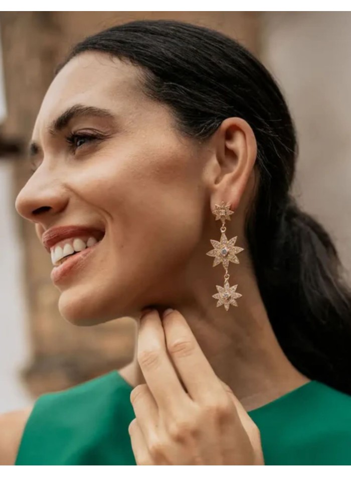 Boucles d'oreilles longues avec étoiles et zircons