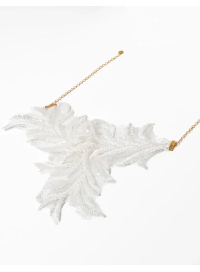 Necklace with white feather embroidery