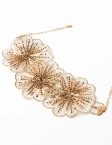 Tour de cou avec fleurs dorées brodées
