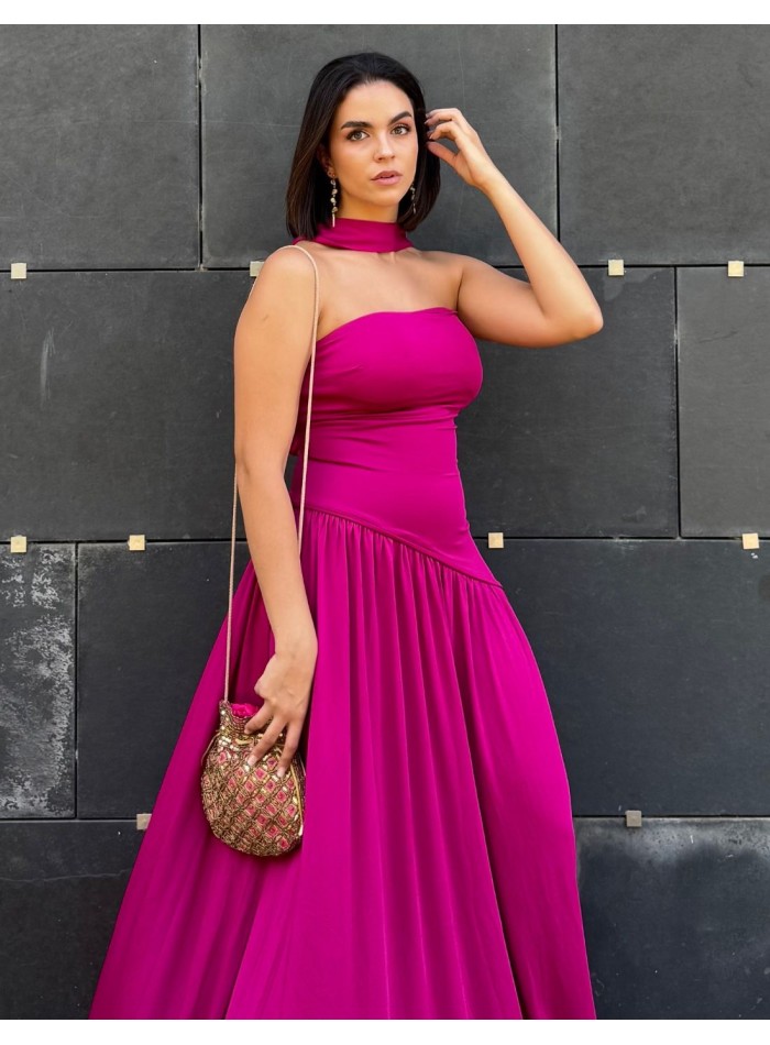 Robe de soirée longue sans bretelles marron...