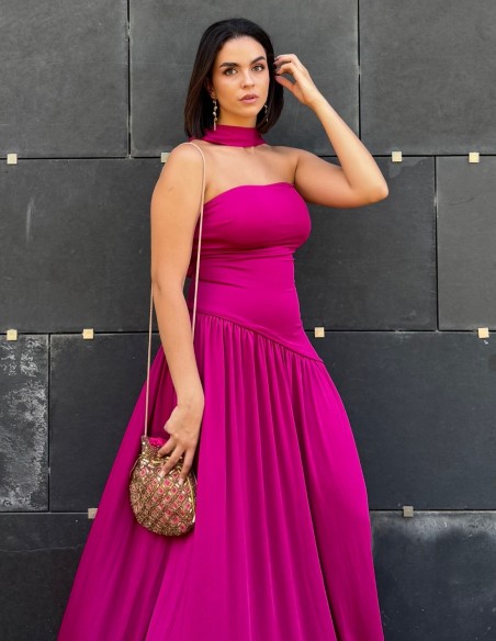 Chocolate brown strapless maxi dress with matching shawl