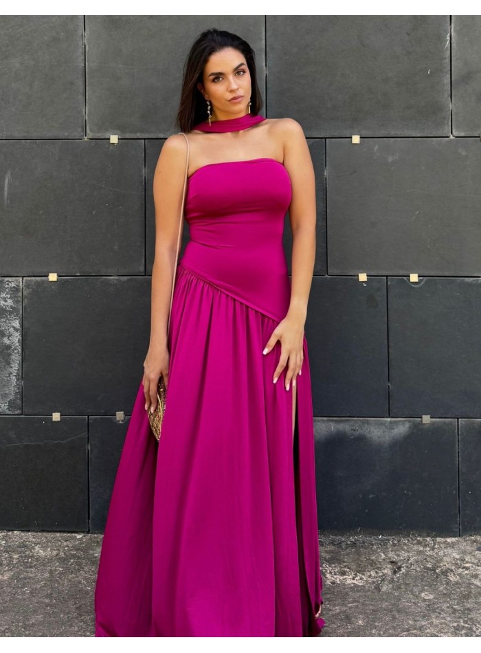 Chocolate brown strapless maxi dress with...