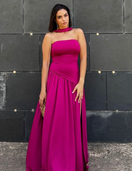 Chocolate brown strapless maxi dress with matching shawl