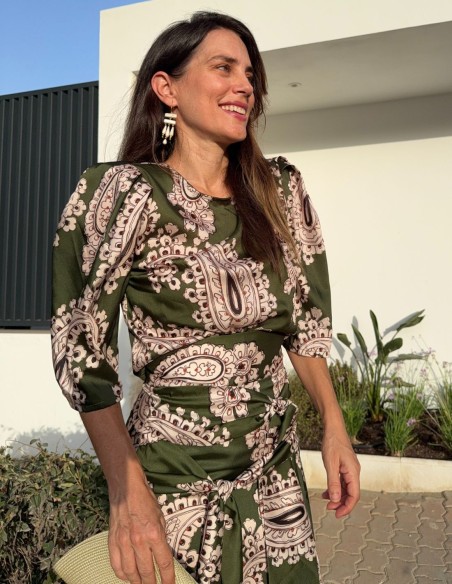 Ethnic green printed short sleeve top