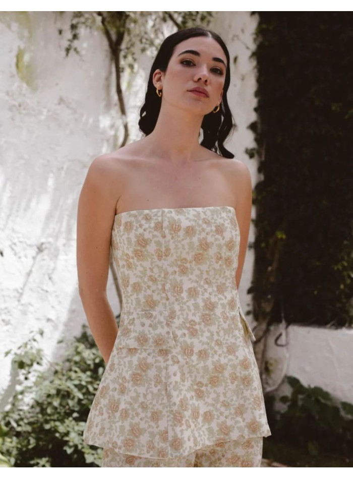 Strapless top with floral print