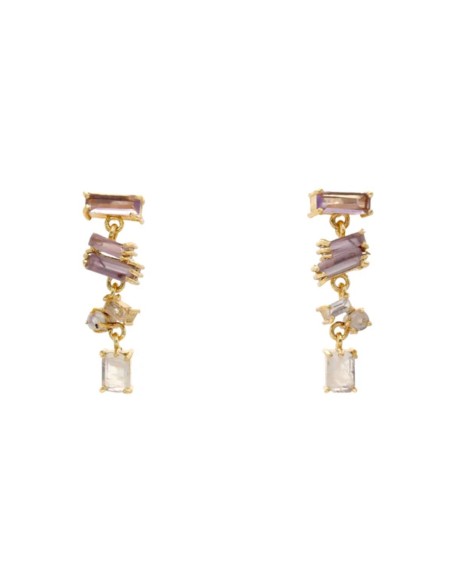 Boucles d'oreilles courtes avec pierres géométriques colorées